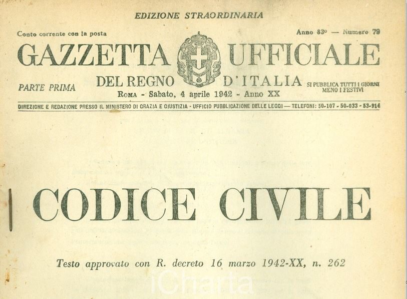 16 marzo 1942 – Promulgato il Codice Civile