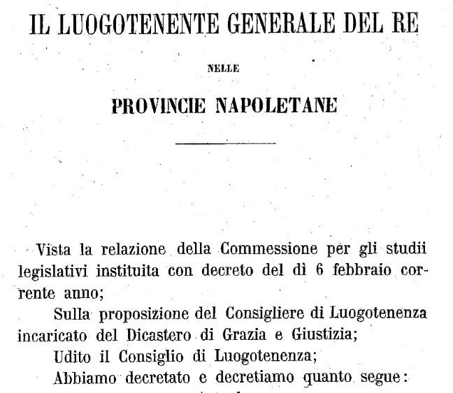 estensione del codice penale sardo alle province napoletane