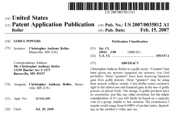 Poteri Divini: un brevetto folle dagli USA