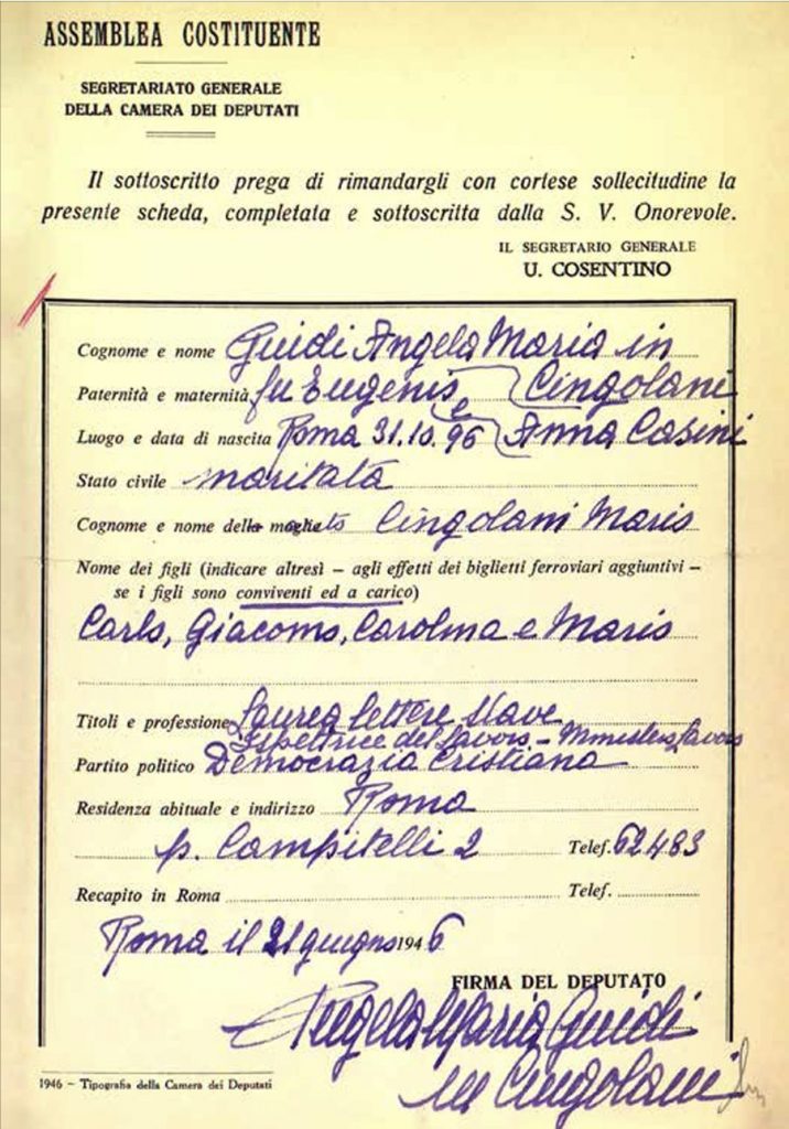 Scheda anagrafica Angela Maria Guidi